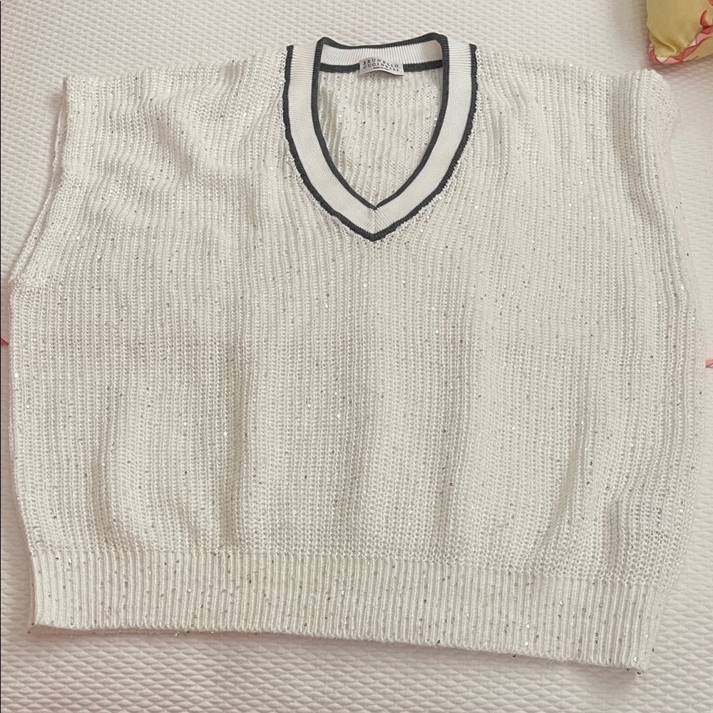 Brunello Cicinelli White V-Neck Women's Sweater